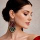Handmade Jewelry Red Green Beaded Statement Earrings